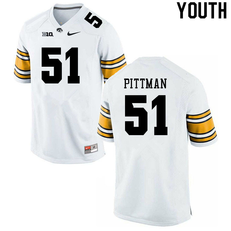 Youth #51 Jeremiah Pittman Iowa Hawkeyes College Football Jerseys Sale-White